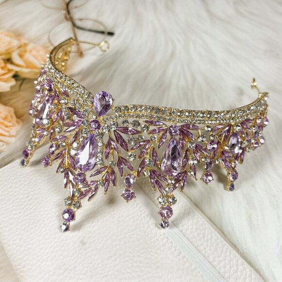 Purple tiara, Lavender crown, Victorian tiara, Crystal crown, Bridal headband main image 6